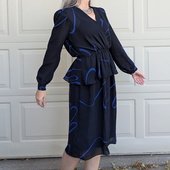 vintage SHEER PEPLUM DRESS 1970's 1980's S M - Picture 6 of 8